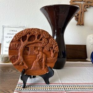 Handcrafted Wooden teak Relief Art, Hand Carved 7"x7"